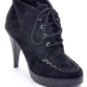 Black Suede Lace Up High Heel Platform Booties